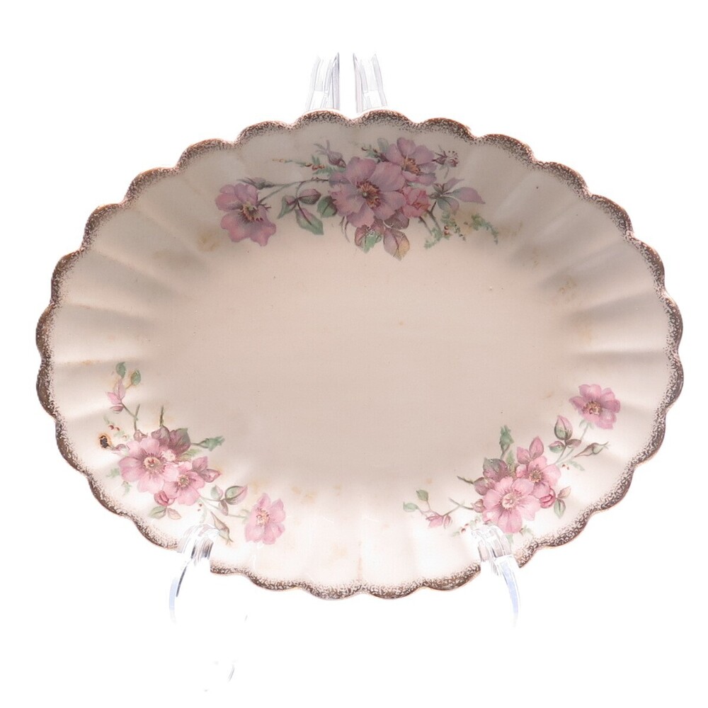 LIMOGES Antique Warranted 22K Gold 3K G-F. W. Wild Rose Porcelain Serving Plate - Picture 1 of 6